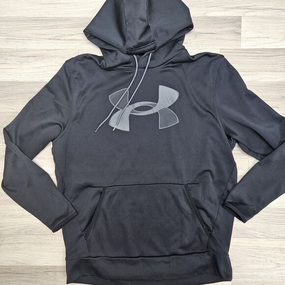 UNDER ARMOUR Boys Black Hooded Hoodie Sweatshirt Pullover Cold Gear Size Large - Picture 1 of 6